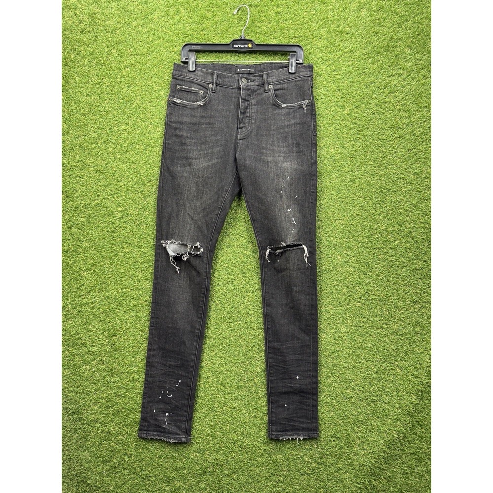 PURPLE BRAND Jeans Mens 30 Knee Rips Distressed Black Denim Casual Designer y2k